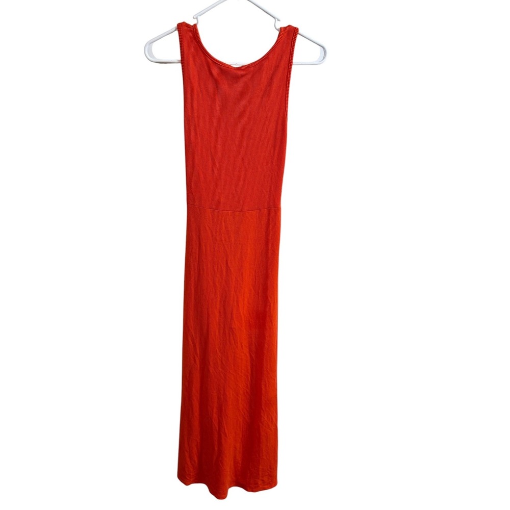 Rust Orange Ribbed Knit Wrap Maxi Dress Boho Coastal Cowgirl Western medium - Picture 3 of 4